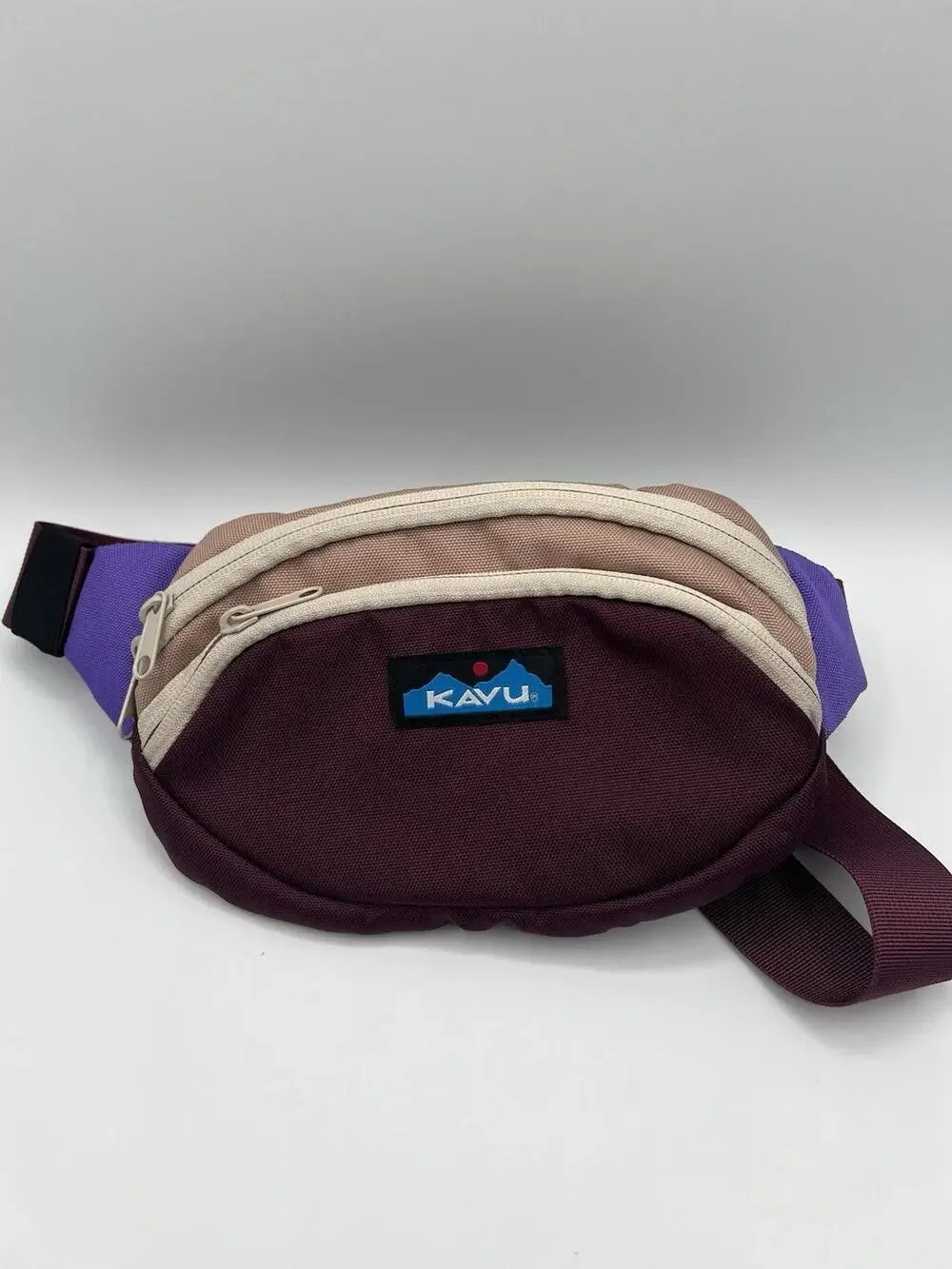 Kavu Fanny Pack Hip Bag Waist Pack Purple Maroon Beige Adjustable Strap Y2K